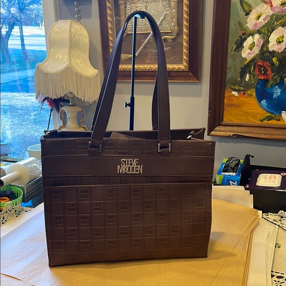 Steve Madden Handbags - Steve Madden Women's Solid Faux Leather Exterior, large tote bag, travel, brown